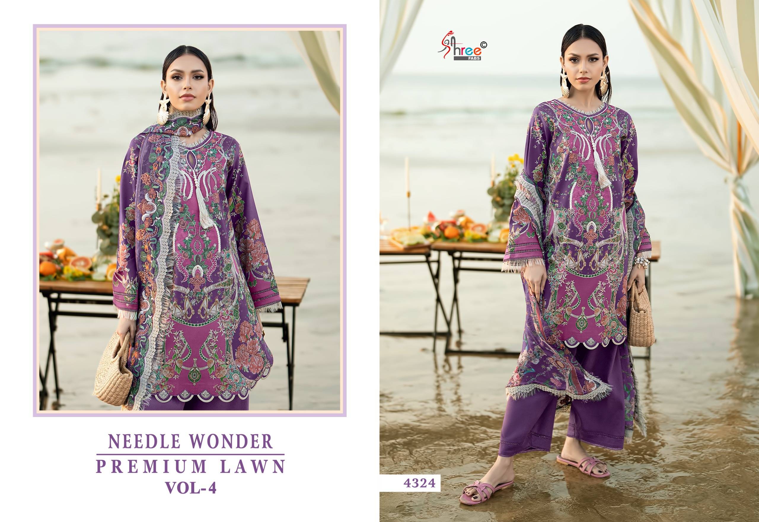 NEEDLE WONDER PREMIUM LAWN VOL-4 By Shree Fabs 4321 To 4328 Series Designer Pakistani Suits Pure Cotton print Dresses At Wholesale Price